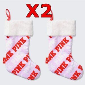 2 PACK Victoria's Secret PINK Holiday Christmas Stocking Set NEW in Package